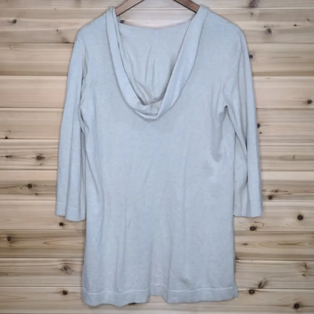 Eileen Fisher Deep V-neck Hooded Sweater Cashmere Blend, Pale Beige, Small/M - Picture 4 of 8
